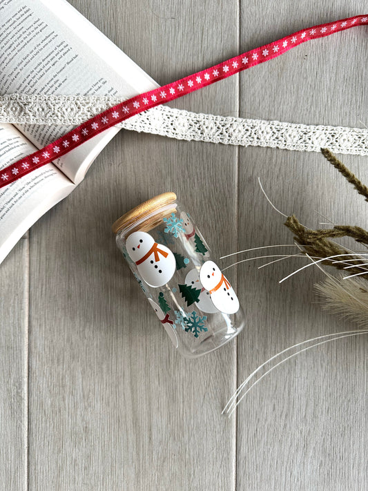 Snowman & Snowflakes - 16oz Glass Tumbler